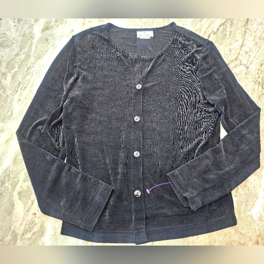 The Travel Collection Black Ribbed Lightweight Cardigan Button Front Small